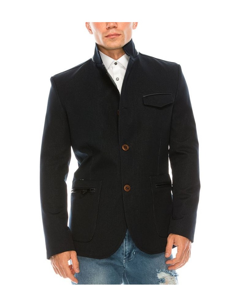 Men's Modern Casual Stand Collar Sports Jacket Navy $123.00 Coats