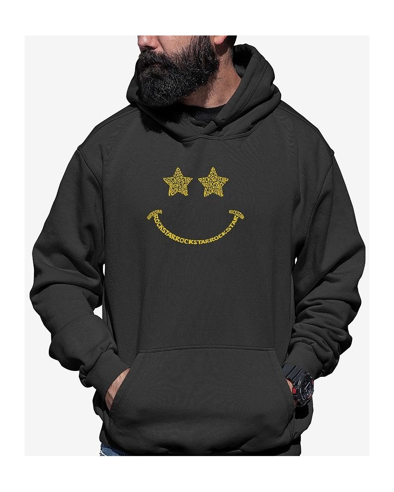 Men's Rock Star Smiley Word Art Long Sleeve Hooded Sweatshirt Gray $34.79 Sweatshirt