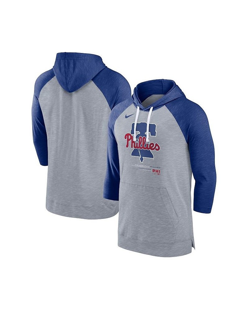 Men's Heather Gray, Heather Royal Philadelphia Phillies Baseball Raglan 3/4 Sleeve Pullover Hoodie $32.25 Sweatshirt