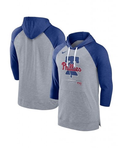 Men's Heather Gray, Heather Royal Philadelphia Phillies Baseball Raglan 3/4 Sleeve Pullover Hoodie $32.25 Sweatshirt