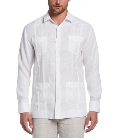 Men's Linen Embroidered Long-Sleeve Guayabera Shirt White $33.00 Shirts