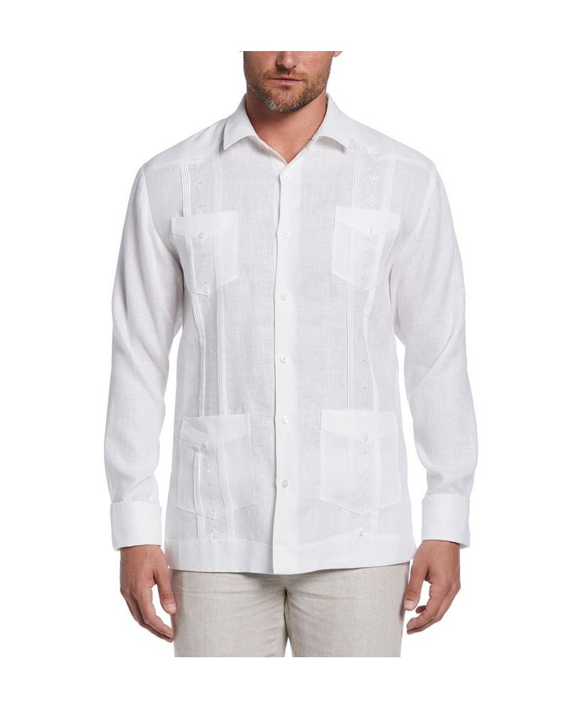 Men's Linen Embroidered Long-Sleeve Guayabera Shirt White $33.00 Shirts