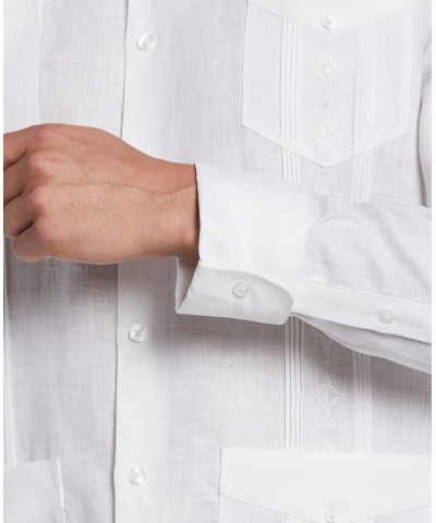 Men's Linen Embroidered Long-Sleeve Guayabera Shirt White $33.00 Shirts