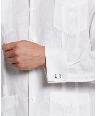 Men's Linen Embroidered Long-Sleeve Guayabera Shirt White $33.00 Shirts