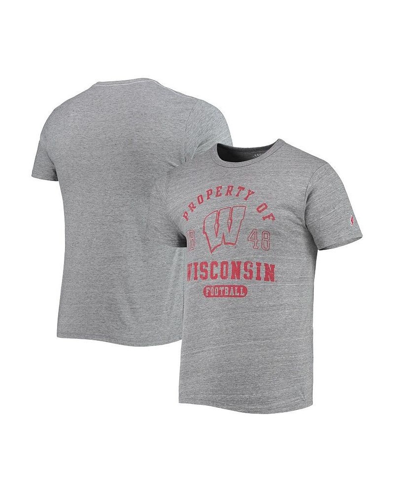 Men's Heathered Gray Wisconsin Badgers Hail Mary Football Victory Falls Tri-Blend T-shirt $21.60 T-Shirts