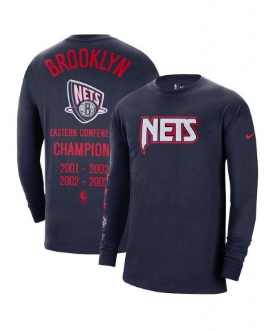 Men's Navy Brooklyn Nets 2021/22 City Edition Courtside Heavyweight Moments Long Sleeve T-shirt $17.20 T-Shirts