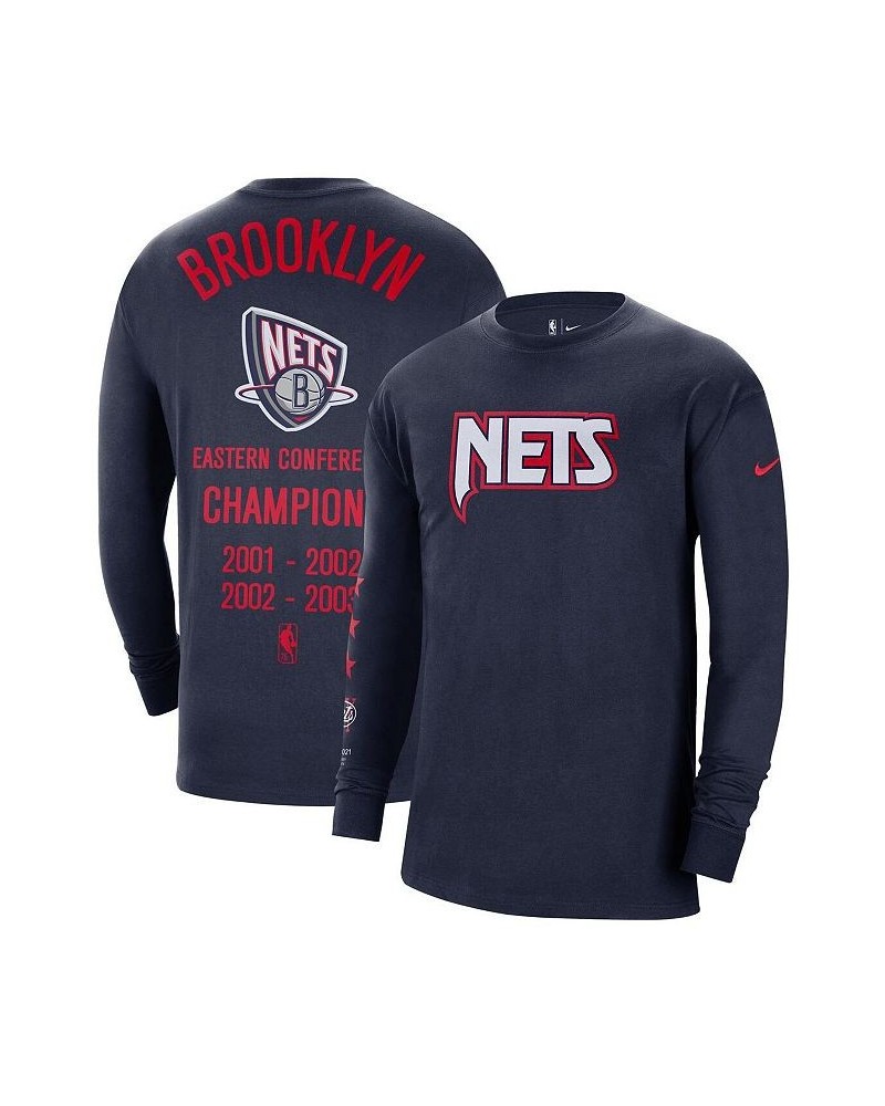 Men's Navy Brooklyn Nets 2021/22 City Edition Courtside Heavyweight Moments Long Sleeve T-shirt $17.20 T-Shirts