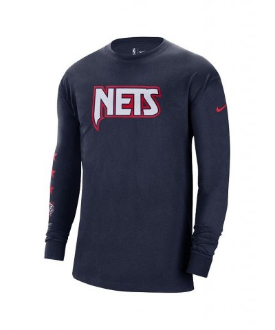 Men's Navy Brooklyn Nets 2021/22 City Edition Courtside Heavyweight Moments Long Sleeve T-shirt $17.20 T-Shirts