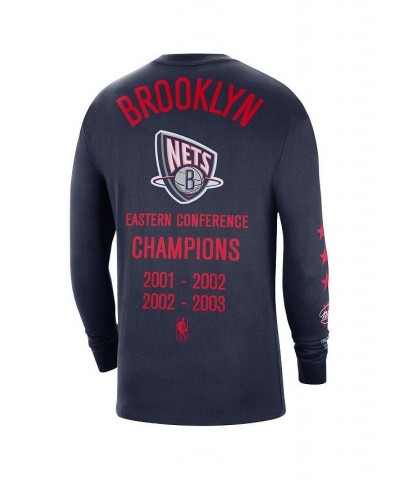 Men's Navy Brooklyn Nets 2021/22 City Edition Courtside Heavyweight Moments Long Sleeve T-shirt $17.20 T-Shirts