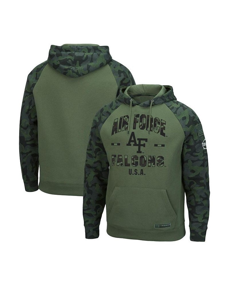 Men's Olive and Camo Air Force Falcons OHT Military-Inspired Appreciation Raglan Pullover Hoodie $41.24 Sweatshirt