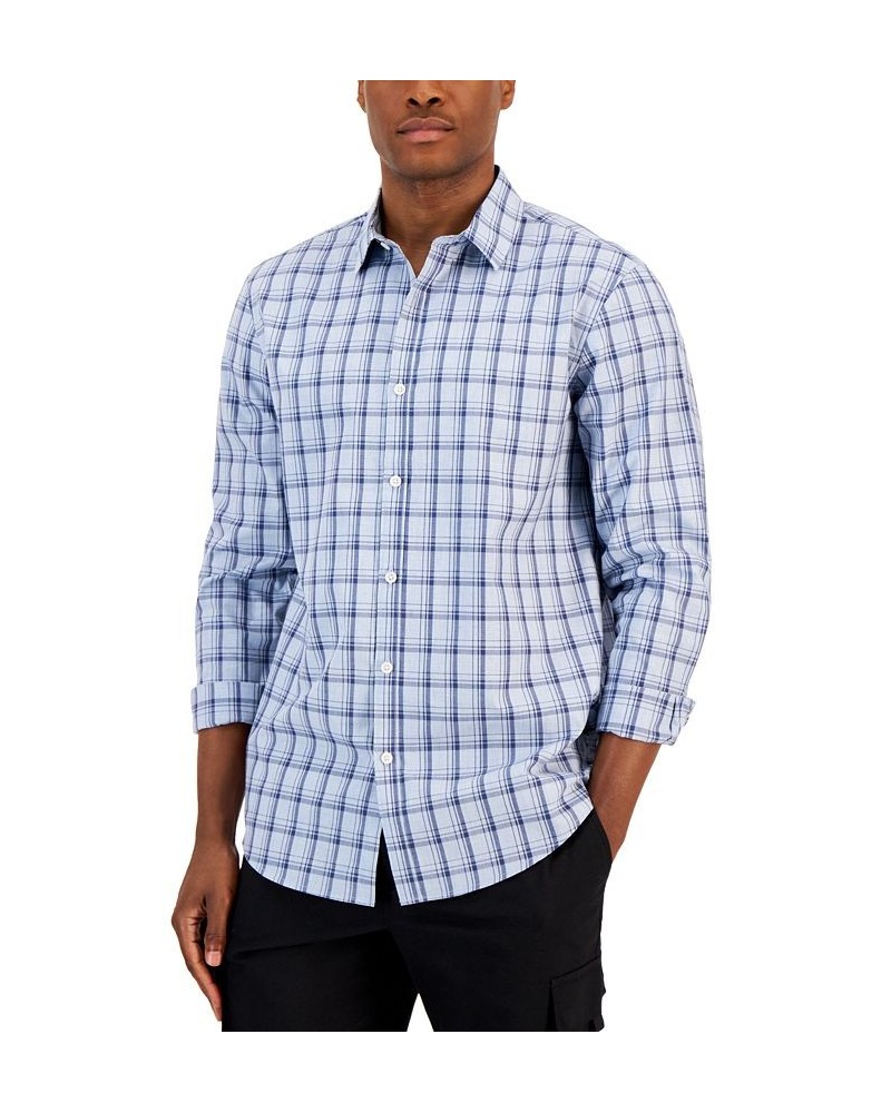 Men's Caro Classic-Fit Long-Sleeve Plaid Print Shirt Blue $16.63 Shirts