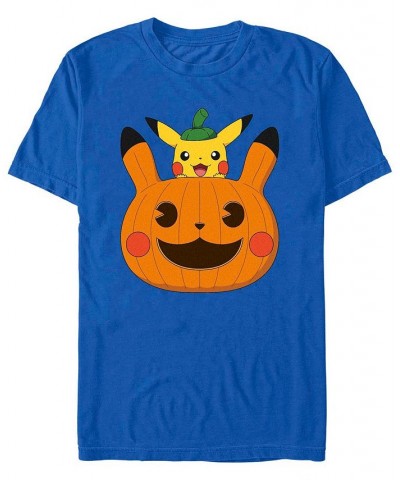 Men's Pokemon Pumpkin Pika Short Sleeves T-shirt Blue $15.05 T-Shirts