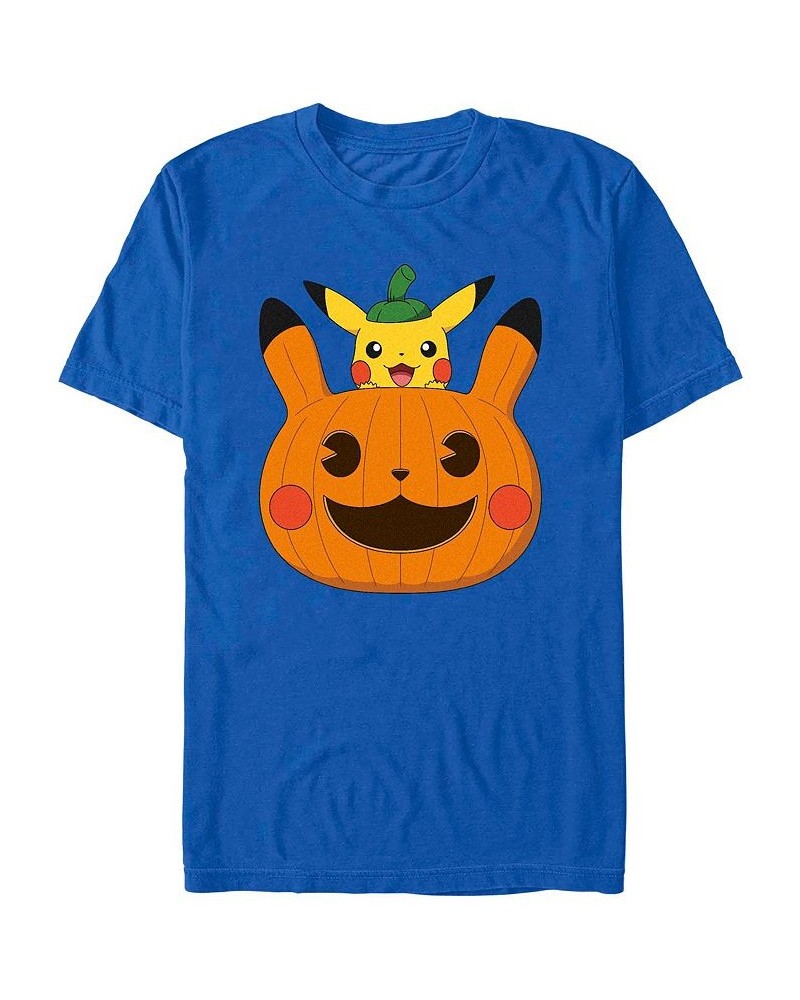 Men's Pokemon Pumpkin Pika Short Sleeves T-shirt Blue $15.05 T-Shirts