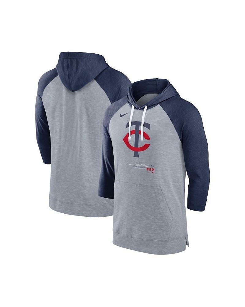 Men's Heather Gray, Heather Navy Minnesota Twins Baseball Raglan 3/4 Sleeve Pullover Hoodie $33.00 Sweatshirt