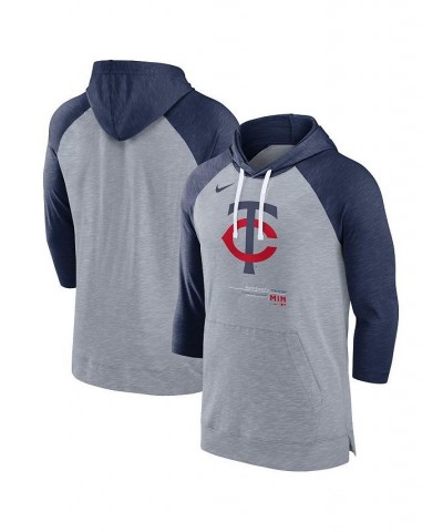 Men's Heather Gray, Heather Navy Minnesota Twins Baseball Raglan 3/4 Sleeve Pullover Hoodie $33.00 Sweatshirt