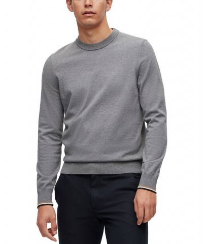 BOSS Men's Cotton Signature-Stripe Tipping Sweater Silver $65.80 Sweaters