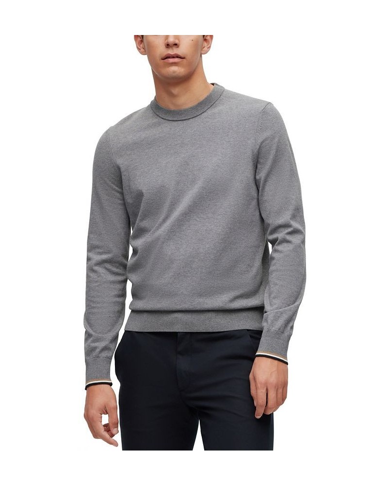 BOSS Men's Cotton Signature-Stripe Tipping Sweater Silver $65.80 Sweaters