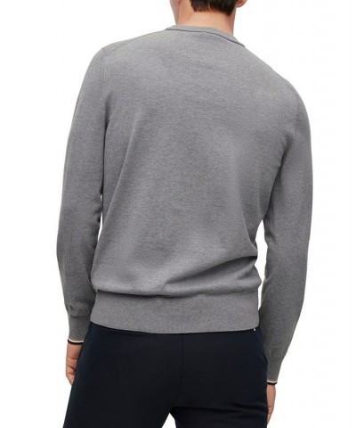 BOSS Men's Cotton Signature-Stripe Tipping Sweater Silver $65.80 Sweaters