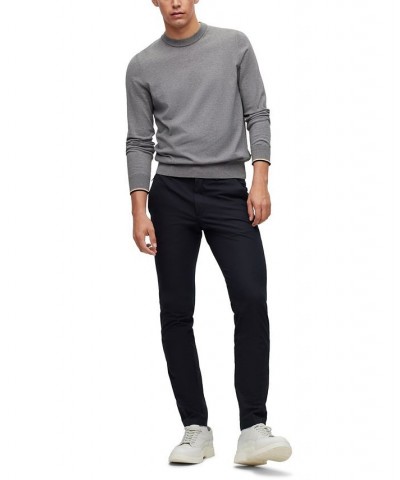 BOSS Men's Cotton Signature-Stripe Tipping Sweater Silver $65.80 Sweaters