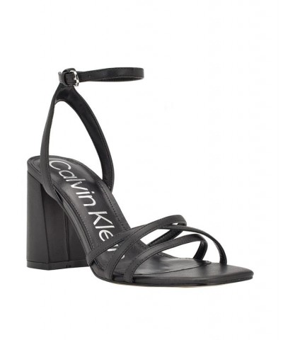 Women's Qalat Square Toe Block Heel Dress Sandals Black $37.60 Shoes