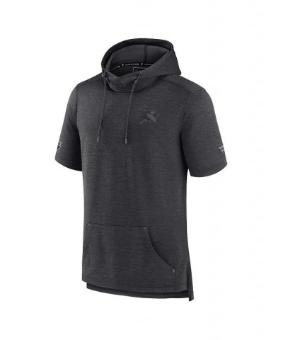 Men's Branded Heather Charcoal San Jose Sharks Authentic Pro Road Performance Short Sleeve Pullover Hoodie $37.95 Sweatshirt