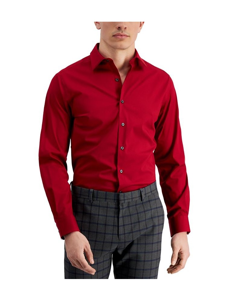 Men's Slim Fit 2-Way Stretch Stain Resistant Dress Shirt Crimson Red $22.80 Dress Shirts