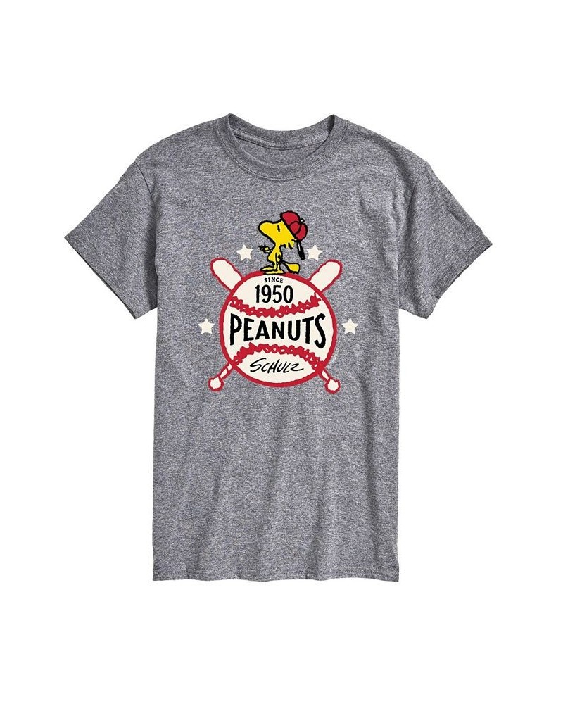 Men's Peanuts 1950 Baseball T-shirt Gray $15.75 T-Shirts