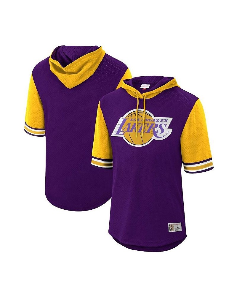 Men's Purple Los Angeles Lakers Hardwood Classics Buzzer Beater Mesh Pullover Hoodie $36.55 T-Shirts