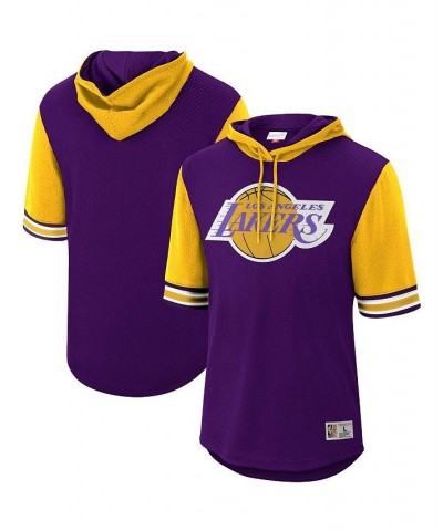 Men's Purple Los Angeles Lakers Hardwood Classics Buzzer Beater Mesh Pullover Hoodie $36.55 T-Shirts