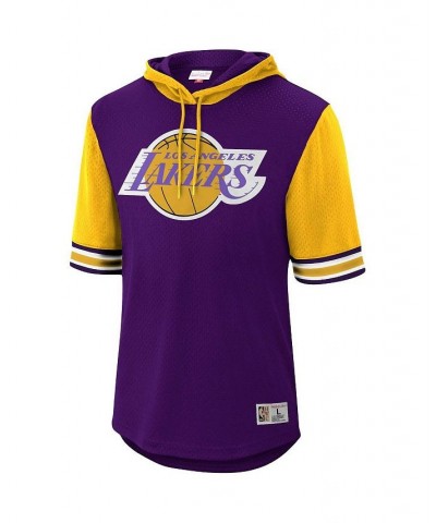 Men's Purple Los Angeles Lakers Hardwood Classics Buzzer Beater Mesh Pullover Hoodie $36.55 T-Shirts