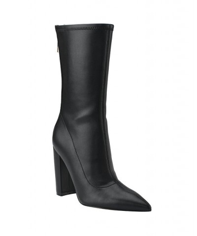 Women's Abbale Block Heel Mid Calf Boots Black $30.15 Shoes