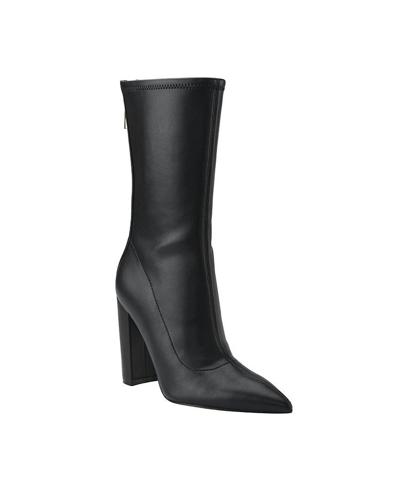 Women's Abbale Block Heel Mid Calf Boots Black $30.15 Shoes