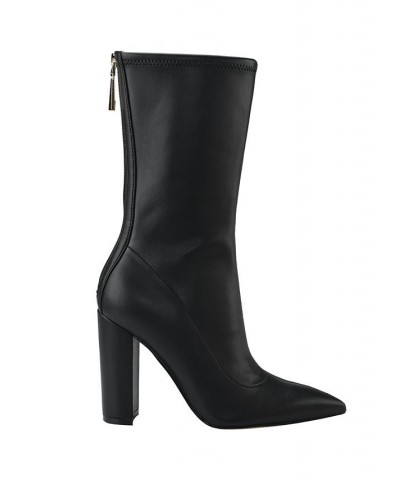 Women's Abbale Block Heel Mid Calf Boots Black $30.15 Shoes