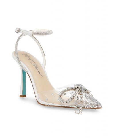 Women's Drea Lucite Rhinestone Bow Evening Pumps White $73.01 Shoes