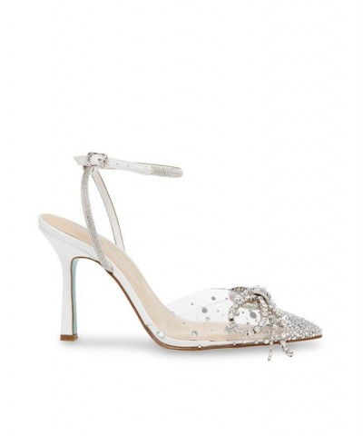 Women's Drea Lucite Rhinestone Bow Evening Pumps White $73.01 Shoes