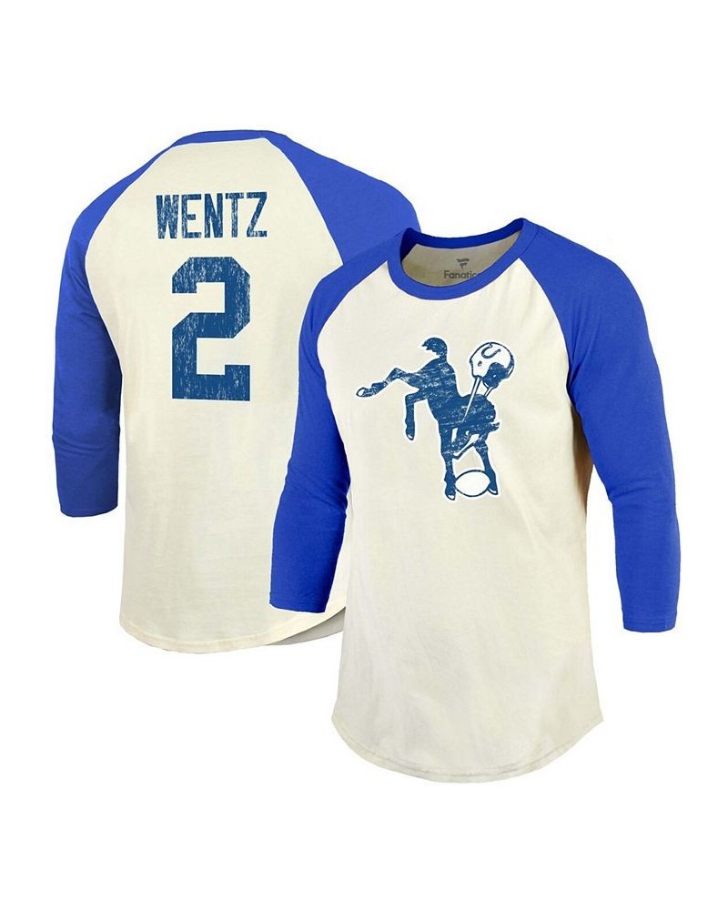 Men's Carson Wentz Cream, Royal Indianapolis Colts Player Name Number Raglan 3/4 Sleeve T-shirt $23.00 T-Shirts