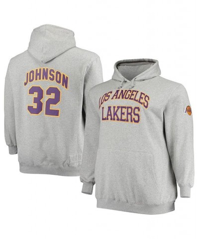 Men's Magic Johnson Heather Gray Los Angeles Lakers Big and Tall Name & Number Pullover Hoodie $41.73 Sweatshirt