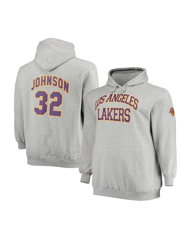 Men's Magic Johnson Heather Gray Los Angeles Lakers Big and Tall Name & Number Pullover Hoodie $41.73 Sweatshirt