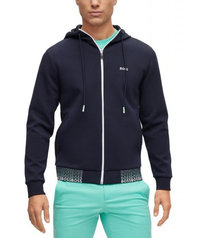 BOSS Men's Cotton-Blend Zip-Up Embroidered Logos Hoodie Blue $73.78 Sweatshirt