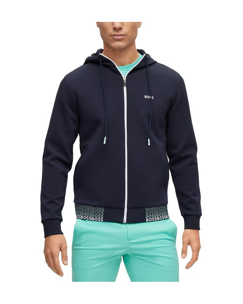 BOSS Men's Cotton-Blend Zip-Up Embroidered Logos Hoodie Blue $73.78 Sweatshirt