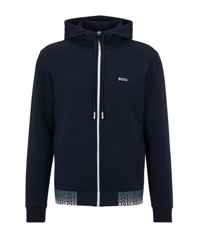 BOSS Men's Cotton-Blend Zip-Up Embroidered Logos Hoodie Blue $73.78 Sweatshirt