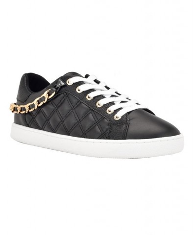 Women's Reney Stylish Quilted Sneakers with Chain Ornament Black $35.60 Shoes