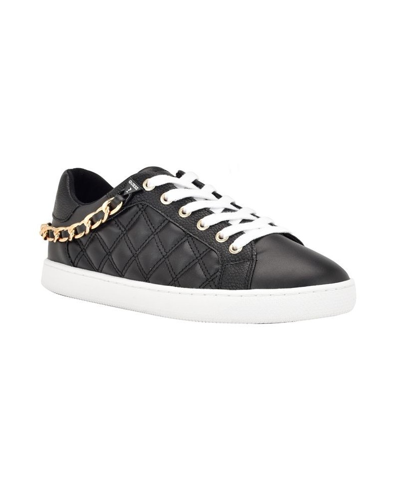 Women's Reney Stylish Quilted Sneakers with Chain Ornament Black $35.60 Shoes