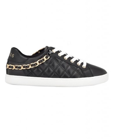 Women's Reney Stylish Quilted Sneakers with Chain Ornament Black $35.60 Shoes