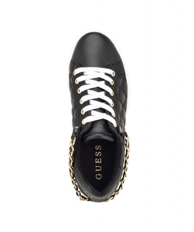 Women's Reney Stylish Quilted Sneakers with Chain Ornament Black $35.60 Shoes