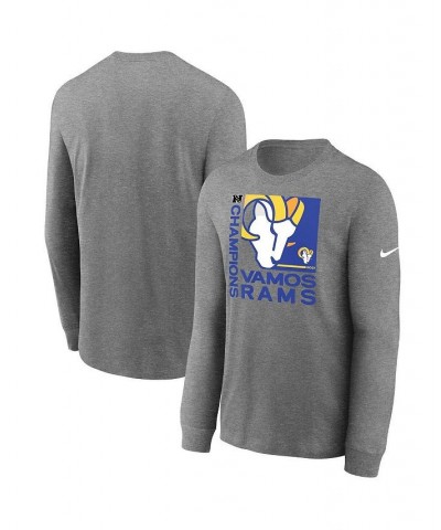 Men's Heathered Charcoal Los Angeles Rams 2021 NFC Champions Team Slogan Long Sleeve T-shirt $18.49 T-Shirts