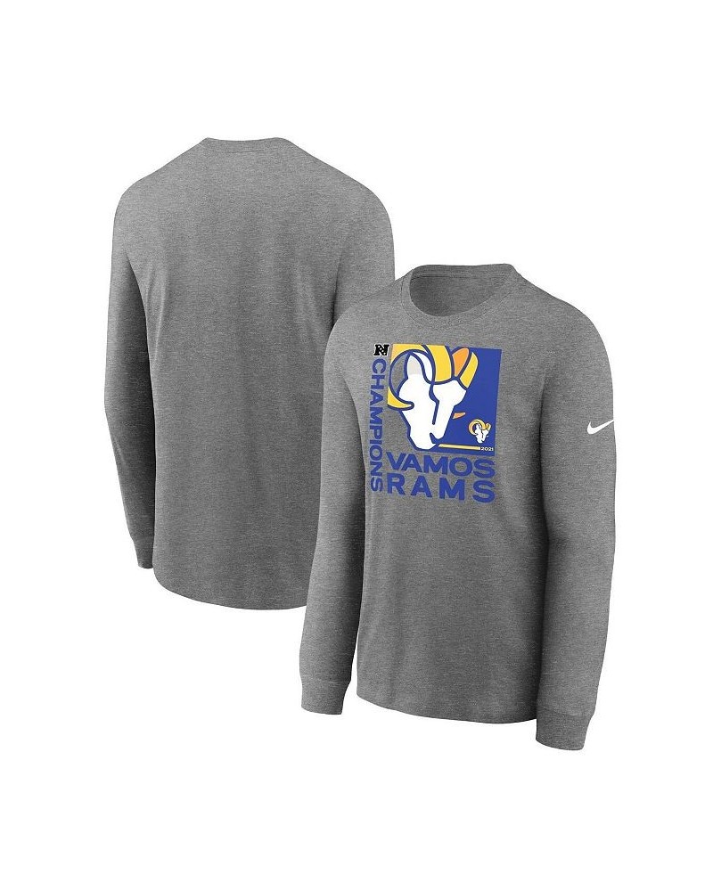 Men's Heathered Charcoal Los Angeles Rams 2021 NFC Champions Team Slogan Long Sleeve T-shirt $18.49 T-Shirts