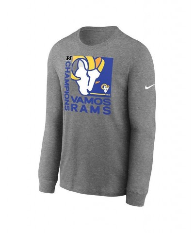 Men's Heathered Charcoal Los Angeles Rams 2021 NFC Champions Team Slogan Long Sleeve T-shirt $18.49 T-Shirts