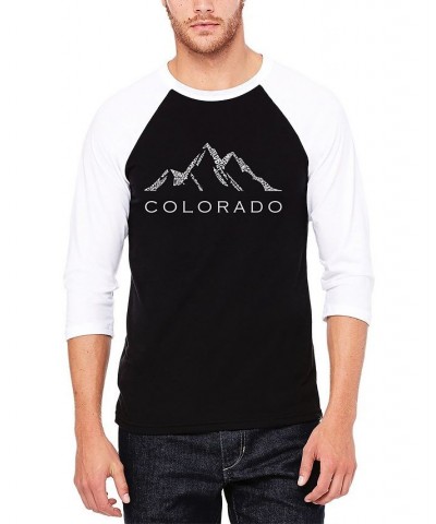 Men's Raglan Sleeves Colorado Ski Towns Baseball Word Art T-shirt Black, White $26.99 Shirts