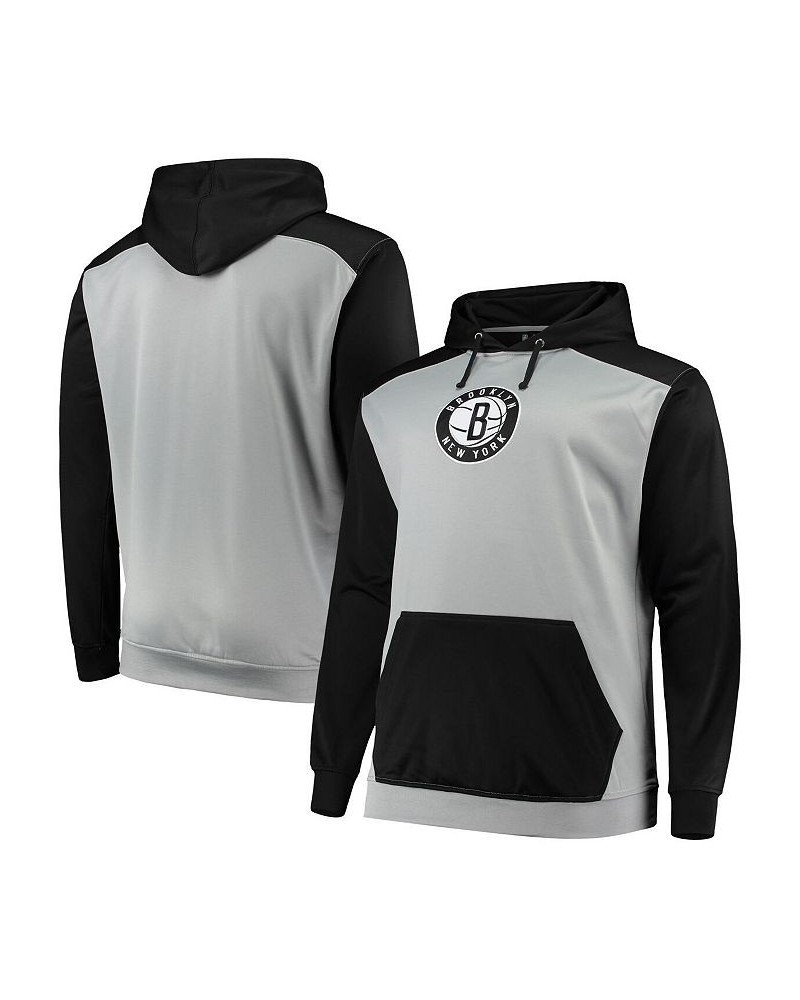 Men's Big and Tall Gray, Black Brooklyn Nets Colorblock Raglan Pouch Pullover Hoodie $23.10 Sweatshirt